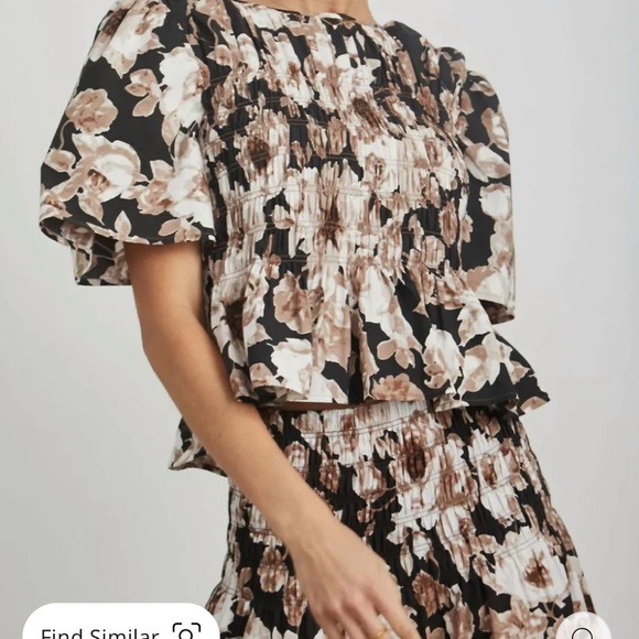 Rails Rosie Floral Smocked Peplum Short Sleeve Top In Sepia Roses Brown Size XS - Picture 1 of 11